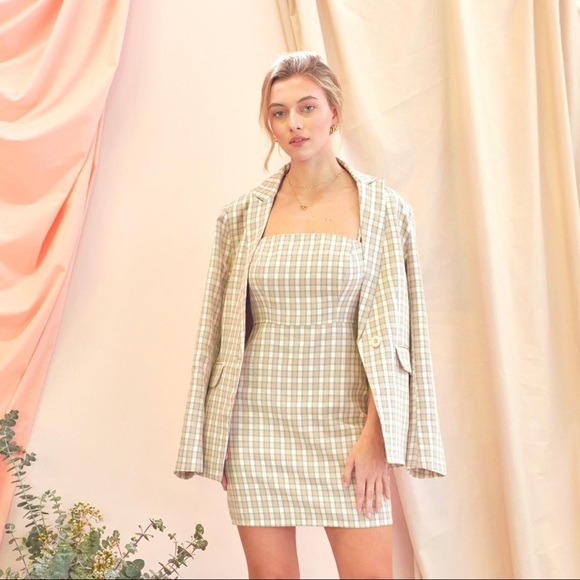 NWT FORE COLLECTION PREPPY PASTEL PLAID PADDED SHOULDER SPRING SUMMER BLAZER - Picture 2 of 13